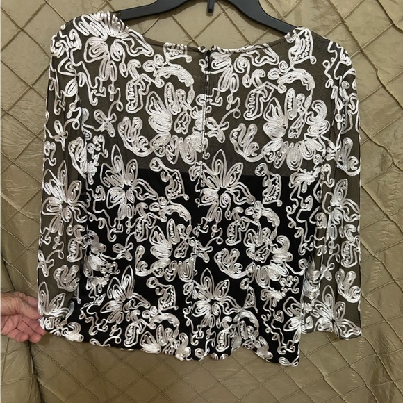 Alex evenings black and white long sleeve soutache top - Picture 2 of 3